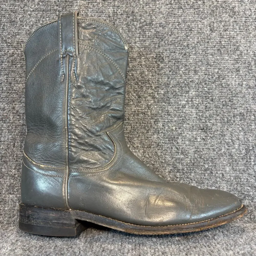 Justin Gray Leather Western Cowboy Roper Boots Mens Size 7.5 B Mid Calf USA